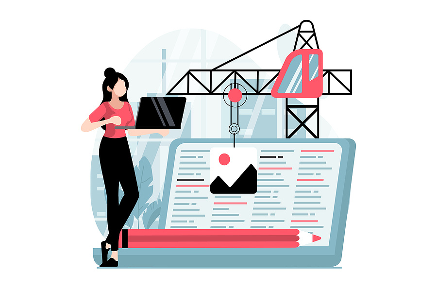 illustration of a woman building a website using UX design principles